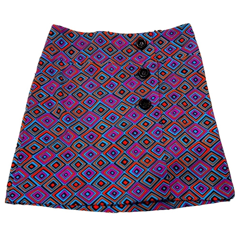 Vintage 70s Purple Blue Orange Wrap Mini Skirt
